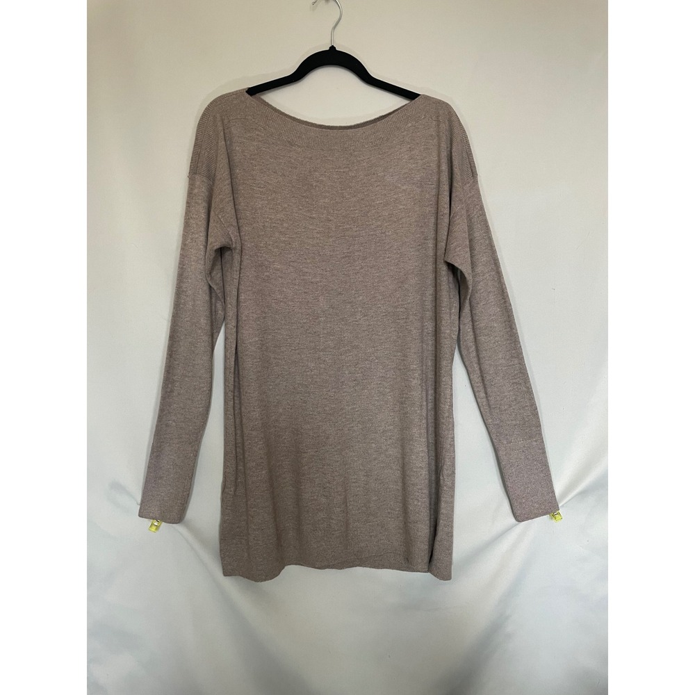 LOFT Taupe Boat Neck Lightweight Knit Tunic Sweater M Quiet Luxury